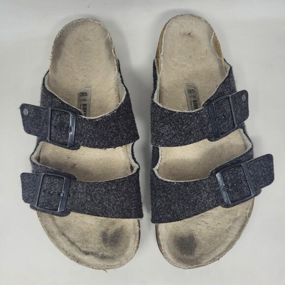 Birkenstock Arizona Sandals EU41 US8.5 Rivet Wool Felt Doubleface Gray Slip On main image 5